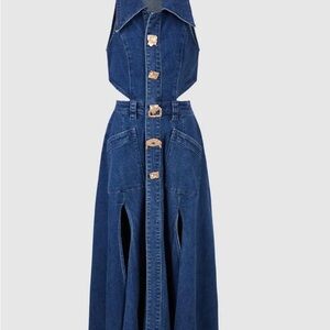 Urban Revivo CUT OUT STRETCHY SLEEVELESS MAXI DENIM DRESS XXXL